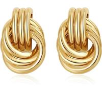 Trendy Gold Plated Knot Earrings for Women Chunky Statement Drop Dangle Earrings Lightweight Hypoallergenic Fashion Accessories Gold Jewelry Gifts for Womens