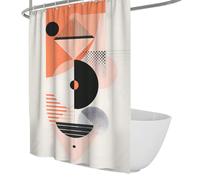 Trendy Graphic Collage Bathroom Shower Curtain Geometric Abstract Bath Curtain Mid-Century Modern Bathtub Decor Machine Washable Quick Dry 200 x 200 cm