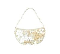Trendy Half Moons Shape Evening Bag Practical ABS PVC Handbag Elegant Shoulder Purse Dinner Bag for Fashion Lover French Retro Scale Shell Half Moons