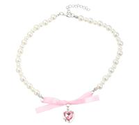 Trendy Heart Bow Knot Embellished Pearl Necklace for Women Statement Charm Daily Use
