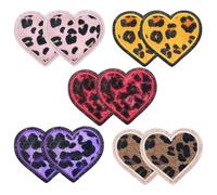 Trendy Heart Shaped Leopard Print Patches, 10 Piece Glittery Embroidered Cloth Set in Multiple Colors, Animal Pattern Design