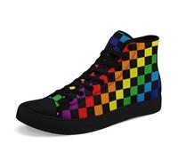 Trendy High-Top Canvas Sneakers for Teens, Girls & Boys Lightweight & Breathable Classic Casual Shoes for Streetwear Black Rainbow