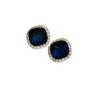 Trendy Hive Vintage Geometric Earrings - Simple Alloy Studs with Colorful Mosaic Design, No Plating, Stainless Steel Posts - Fashion Earrings for Daily Wear (Blue)