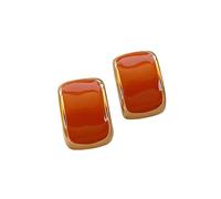 Trendy Hive Vintage Geometric Earrings - Simple Alloy Studs with Colorful Mosaic Design, No Plating, Stainless Steel Posts - Fashion Earrings for Daily Wear (Orange)