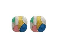 Trendy Hive Vintage Geometric Earrings - Simple Alloy Studs with Colorful Mosaic Design, No Plating, Stainless Steel Posts - Fashion Earrings for Daily Wear (Multicolor)
