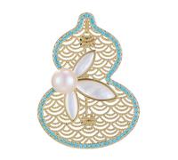 Trendy Hollow Out Gourd Brooch Featuring Pearls Copper Craftsmanship Corsage Pin for Professional Settings Copper Calabash Pin for Women