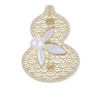 Trendy Hollow Out Gourd Brooch Featuring Pearls Copper Craftsmanship Corsage Pin for Professional Settings Copper Calabash Pin for Women