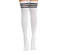 Trendy Lane 2 Pairs Woman Extra Long Thigh High Referee socks, Sports Cotton Rich Boot Socks Stripes Tube Tights Ladies over the Knee Socks Casual Long Knit Girl Socks (White with Black)
