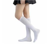 Trendy Lane 3 Pack Girls Knee High Cotton School Socks - Soft, Durable, and Comfortable Fit (White, 9-12)