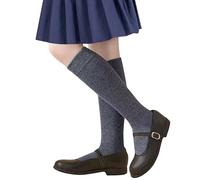 Trendy Lane 3 Pairs Girls Knee High Socks - Back to School Cotton Rich Uniform Socks for Kids (Grey, 9-12)