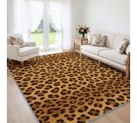 Trendy Leopard Animal Print Washable Living Room Rug 80x150cm | Soft Low Pile Anti-Slip Floor Mat with Luxury Bohemian Boho Chic for Bedroom, Dining Room, Hallway, Kitchen and Entryway