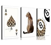 Trendy Leopard Canvas Wall Art Set of 3 - Cheetah Prints Wall Decor Pictures, Funky Lucky You 8 Ball Poster Preppy Aesthetic Paintings, for Girls Bedroom Dorm Apartment 16x24 inch Framed