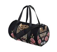 Trendy Leopard Head Pink Roses Gym Duffel Bag Canvas Travel Weekender Luggage Handbag for Men Women Sports and Overnight