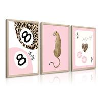 Trendy Leopard Wall Art Cheetah Print Canvas Wall Decor 8 Ball Poster Preppy Room Aesthetic Pictures Funky Coquette Vintage Prints Y2k Fashion Lucky Posters for Bedroom 12x16x3 Inch Framed
