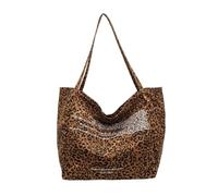 Trendy Leopards Patterned Canvas Handbag Spacious Large Shoulder Bag For Fashion Forward Women Casual Work And Shopping Trendy Leopard Pattern