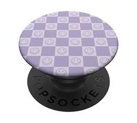 Trendy Lilac Checkerboard Smiles Pattern Design on Lavender PopSockets Swappable PopGrip