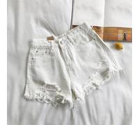 Trendy Look Womens Summer High Waisted Torn Shorts with Functional Pockets (S White)