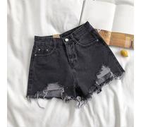Trendy Look Womens Summer High Waisted Torn Shorts with Functional Pockets (XL Dark Grey)