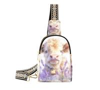 trendy Lovely Brown Scottish Highland Cattle with Lavender fanny pack purse fashion small cross body bag for day pack, Lovely brown Scottish Highland cattle with lavender