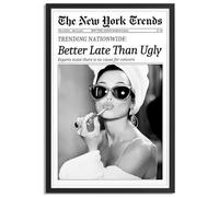Trendy Luxury Black And White Framed Wall Art Newspaper Better Late Than Ugly Pictures For Preppy Girly Dorm Decor-Funky Fashion Feminist Canvas Prints Ready To Hang Room Bedroom