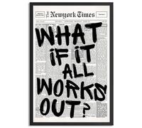 Trendy Luxury Black and White Framed Wall Art-What If It All Works Out Poster For Preppy Girly Dorm Decor-Funky Fashion Newspaper Pictures Canvas Prints Ready to Hang Room