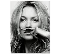 Trendy Luxury Wall Art-Retro Fashion Finger Painting Mustache Poster For Girls Room Wall Decor-Vintage Feminist Black And White Art Canvas Print Picture For Girly Dorm