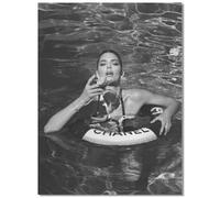 Trendy Luxury Wall Art-Retro Fashion Girl Swimming And Drinking Champagne Poster For Girls Room Wall Decor-Vintage Feminist Black And White Art Print Picture For Girly Dorm