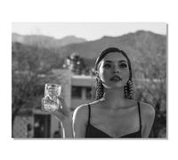 Trendy Luxury Wall Art-Retro Fashion Quiet Woman Holding Up A Cup Poster For Girls Room Wall Decor-Vintage Feminist Black And White Art Canvas Print Picture For Girly Dorm