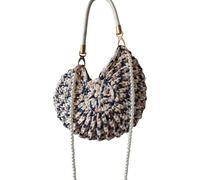 Trendy Marine Styles Beach Bag Woven Faux Pearls Chain Conch Detail Candy Colored Polyester Lightweight Shoulder Organized Compartment Daily