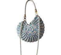 Trendy Marine Styles Beach Bag Woven Faux Pearls Chain Conch Detail Candy Colored Polyester Lightweight Shoulder Casual Crossbody Beach