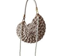 Trendy Marine Styles Beach Bag Woven Faux Pearls Chain Conch Detail Candy Colored Polyester Lightweight Shoulder Bag Polyester Woven Shell Purse
