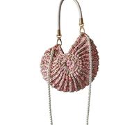 Trendy Marine Styles Beach Bag Woven Faux Pearls Chain Conch Detail Candy Colored Polyester Lightweight Shoulder Organized Compartment Daily