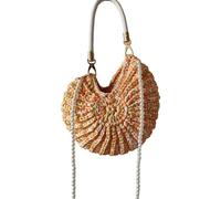 Trendy Marine Styles Beach Bag Woven Faux Pearls Chain Conch Detail Candy Colored Polyester Lightweight Shoulder Organized Compartment Daily