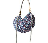 Trendy Marine Styles Beach Bag Woven Faux Pearls Chain Conch Detail Candy Colored Polyester Lightweight Shoulder Organized Compartment Daily