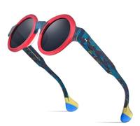 Trendy Matte Acetate Polarized Sunglasses UV400 Men Retro Big Circle Round Wide-Leg Sun Glasses For Women Shades,Matte Red Gray,one si