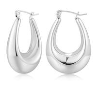Trendy Medium Oval Silver Hoop Earrings for Women Elegant Minimalist Simple Geometric 316L Stainless Steel Hoops for Ladies