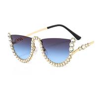 Trendy Men and For Women Half-Frame Metal Sunglasses with Diamonds Outdoor Beach Shade Party Sunglasses (Color : E, Size : Medium)