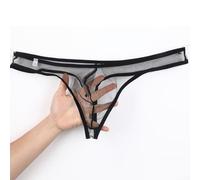 Trendy Men's Breathable Low Waist Thong with a Stylish See Through Pouch Design (L Black)