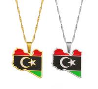 Trendy Nation Country Map Flag Pendant, Libya Map Flag Pendant Necklace For Women Men Yellow/White Color Jewelry Libya Country Map Trendy Art Map Pendant Necklace,White,45Cm Or 17.7 Inches