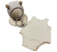 Trendy Newborns Apparel 2Pcs Hat and Romper Set Cute Bear Theme Jumpsuit Bonnet Props for Baby Pictures Newborn Photography Backdrop