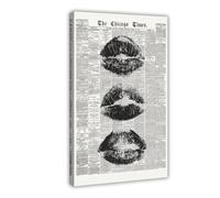 Trendy Newspaper Wall Art Vintage Black And White Kiss Lips Posters Retro Cool Girl Prints Funky Girly College Wall Decor for Girl Dorm Room Bedroom Frame-style 12x18inch(30x45cm)