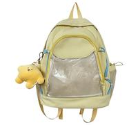 Trendy Nylon Backpack with Large Capacity and Clear Pocket School Bag Casual Daypack Unique Rucksack for Student