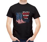 Trendy Pattern Men's Short Sleeve Unique Crew Neck T-Shirt Bald is Beautiful Bald Eagle, We'll Put a Boot in Your Ass Western, XXL