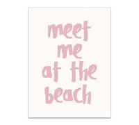 Trendy Pink Coastal Wall Art Meet Me at the Beach Poster Funky Girly Prints Summer Ocean Theme Decor for Beach House Bathroom Dorm Apartment Bedroom 12x16in Unframed