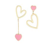 Trendy Pink Heart Statement Drop Dangle Earrings for Women,Dainty Hot Pink Big Heart Earrings,Elegance Concert Tour Outfits Rave Sparkle Heart Earrings, Metal