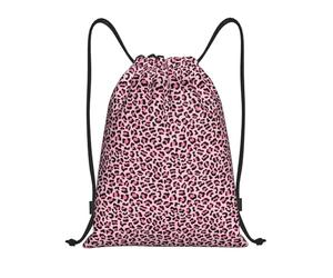Trendy Pink Leopard Cute Unisex Swimming Bags Foldable Drawstring Bag Lightweight String Backpack For Travel Holidays Climbing