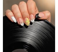 Trendy Polka Dot & Bow Short Almond Fake Press On Nails - Black White French Tip Design Press On Nails Almond Shape Handmade Kit For Women Unique Shellac UV Like Gift Short False