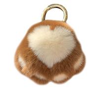 Trendy Pom Poms Car Keychain Plush Cat Paw Key Ring Pendant Colorful Cute Bag Charms for Girls Birthday Gift Dark Brown