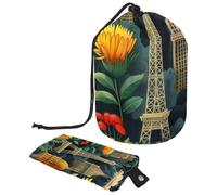 Trendy & Practical: Portable and Foldable Cosmetic Bag for Women, The Perfect Storage Solution for Makeup and Toiletries, Flowers and Architecture