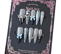 Trendy Press On Nails: Elegant Look with Mix of Bows, Crosses and Modern Patterns